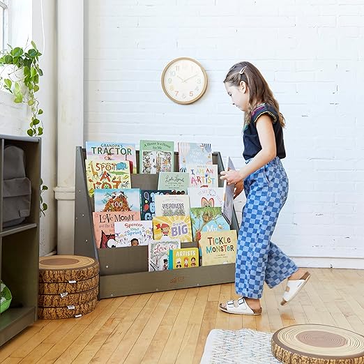 ECR4Kids Single-Sided Book Display, Classroom Bookshelf, Grey Wash