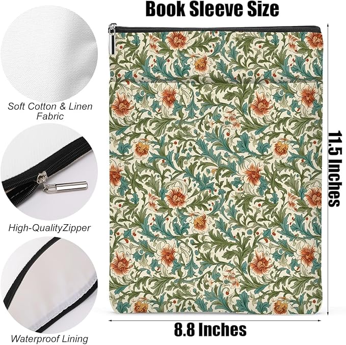 Botanical Book Sleeve, Classic Flower Book Covers for Paperbacks, Floral Book Pouch Book Protector, Book Lovers Gifts for Women Girls Auntie, Book Accessories Book Club Gifts Christmas Birthday Gifts