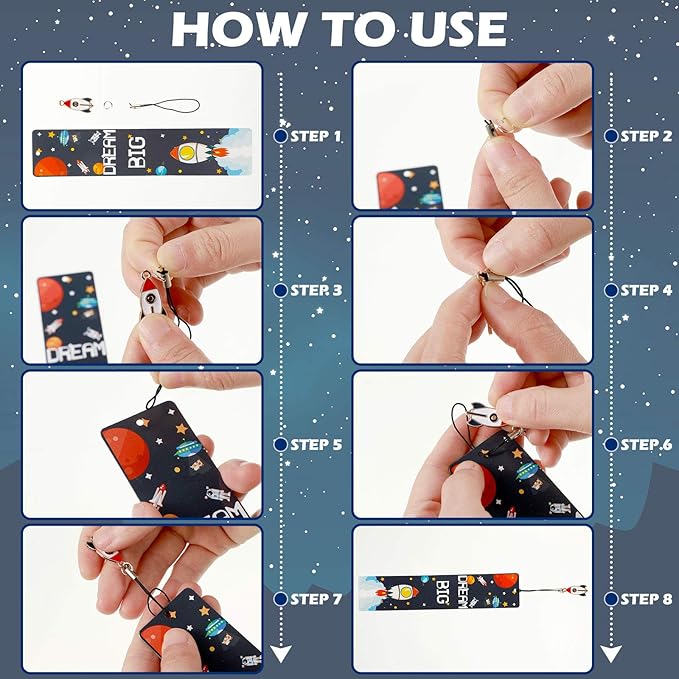 Christmas Space Theme Bookmarks with Metal Charms Planet Rocket Space Ship Theme Bookmarks Inspirational Quotes Bookmarks for Space Christmas Party Favors Gifts Kids Boys Girls Encourage(24 Pieces)