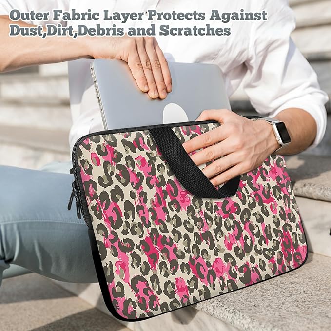Laptop Sleeve Case Bag 13 inch, Pink Leopard Slim Carrying Case Durable Handbag Travel Laptop Bag for 13 inch MacBook Air M3/M2/Pro M2/ 13" iPad Pro/Air M4/M2 2024