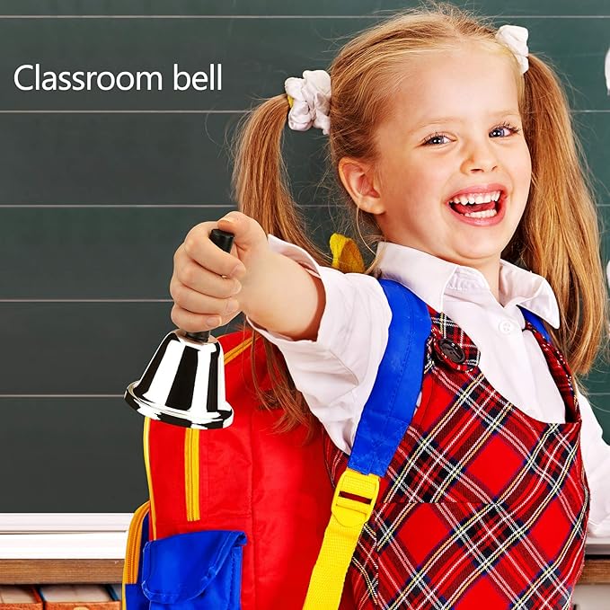 MROCO Loud Hand Bell, Silver Steel Hand Bells for Adults, Dinner Bells for Inside Classroom Bell, for Food Line, Alarm, Jingles, Ringing