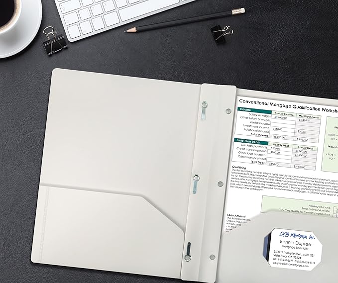Better Office Products White Plastic 2 Pocket Folders with Prongs, 24 Pack, Heavyweight, Letter Size Poly Folders with 3 Metal Prongs Fastener Clips, White