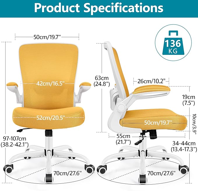 FelixKing Office Chair, Ergonomic Desk Chair Breathable Mesh Chair with Adjustable High Back Lumbar Support Flip-up Armrests, Executive Rolling Swivel Comfy Task Computer Chair for Home Office