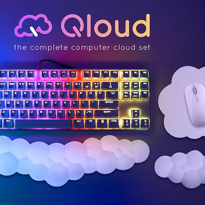 Qloud Cloud Wrist Rest Keyboard Wrist Rest for Computer Keyboard Pad, Cloud Keyboard Wrist Rest, Wrist Pad for Keyboard, Memory Foam, Non Slip Base, Comes with Mouse Pad - Pastel Pink