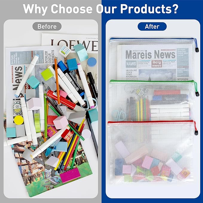 32pcs Mesh Zipper Pouch Bags, A3 Zipper Pouch, Mesh Bags With Zipper, Plastic Zipper Pouches, 8 Colors Zipper Pouches for Organizing, Board Game Storage, Travel, School Office organize