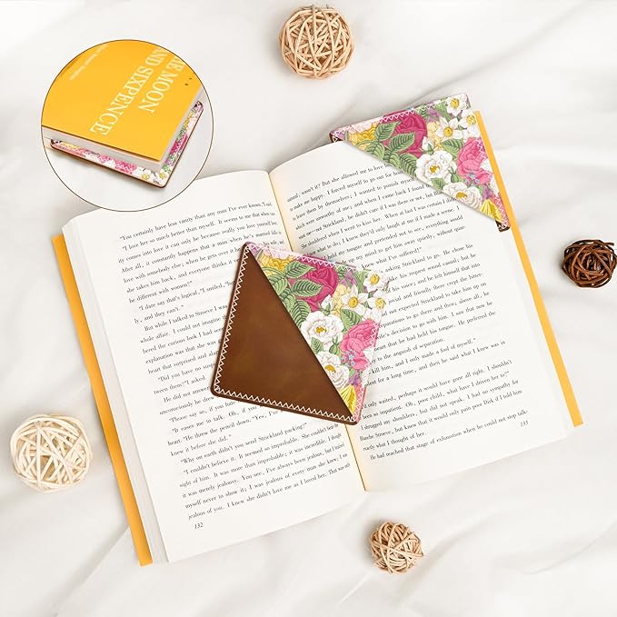 Personalized Leather Bookmarks, Fun & Cute Book Accessories for Reading Lovers, Unbreakable Page Markers for Women Men Girls Boys Student Teacher Kids Retirement Birthday Gifts (Flower Party)