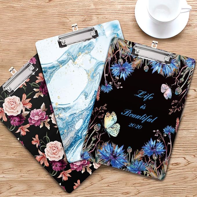 WAVEYU Clipboard Cute, Decorative Clipboard for Office School Hardboard with Low Profile Clip Flower Chic Clipboard Designed for Students Nurse Office Worker, Floral Pattern (12.5"x9")