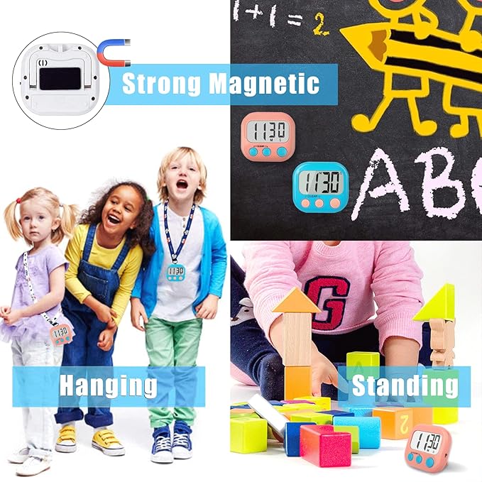 Classroom Timers for Teachers Kids Large Magnetic Digital Timer 4 Pack Blue Pink