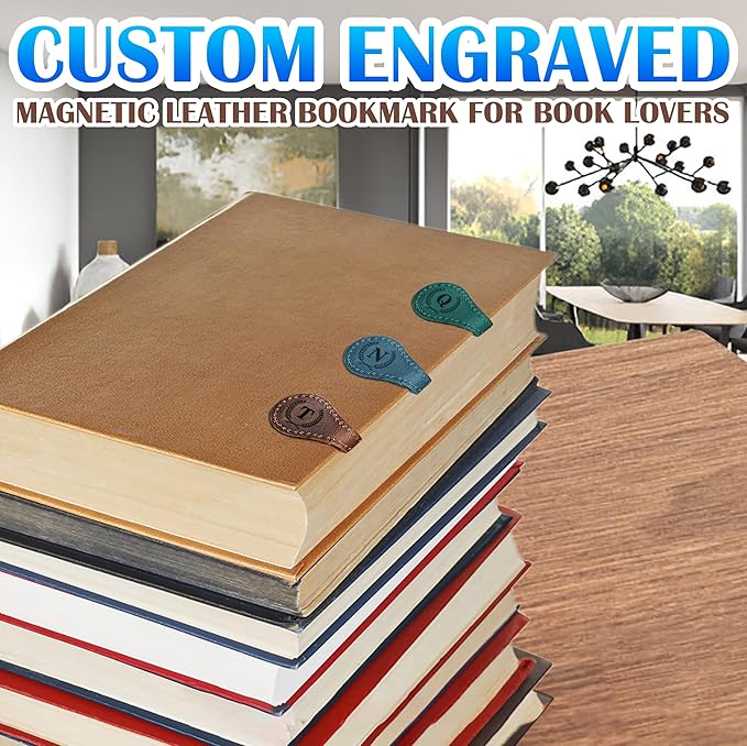 Personalized Magnetic Leather Bookmark - Genuine Leather Custom Bookmark with Initials, Handmade Magnetic Clips for Book Lovers, Readers, Kids, and Women - Premium Magnet Bookmark Charm