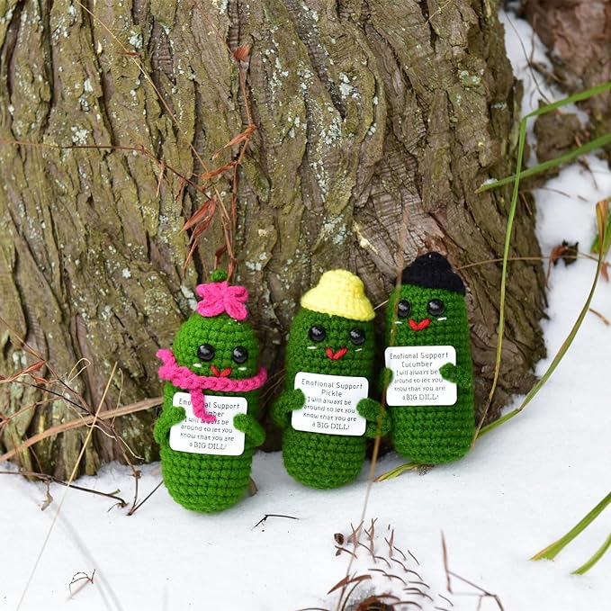 Funny Crochet Pickles 1 Pcs with Affirmations Cards for Inspirational Novelty Good Luck Gift and Party Decorations (KK-CKD04- REDCUM)