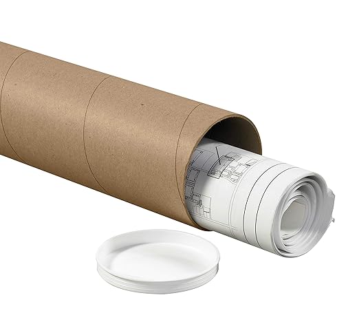 BOX USA BP4020K Mailing Tubes with Caps, 4" x 20", Kraft (Pack of 15)