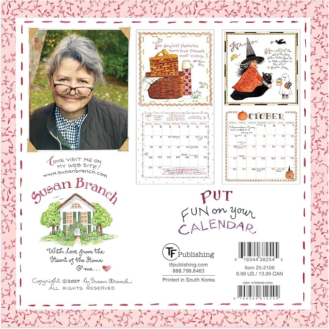 TF PUBLISHING 2025 Susan Branch Mini Calendar - Large Grids for Appointments and Scheduling - Vertical Monthly Wall Calendar 2025 - Home and Office Organization - Premium Thick Matte Paper - 7"x7"
