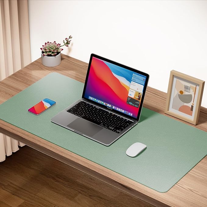 Boutilon Leather Desk Pad 24"x 14" Non-Slip Mouse Pad,Office Desk Mat,Waterprooft PU Leather Desk Blotter,Desk Pad Protector,Desk Writing Pad for Home Office Decor (S-Green)