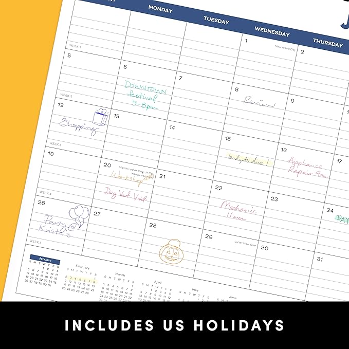 PAPERAGE Calendar 2025-12 Month (Navy), Minimalist Wall and Desk Calendar with Monthly Views and Yearly Plans – Medium (11.5 in x 14.75 in)