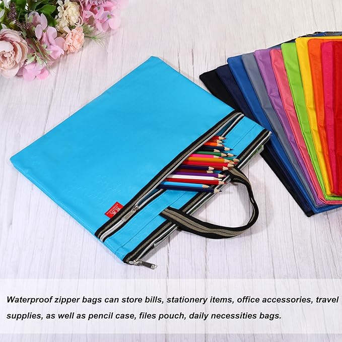 PATIKIL Waterproof Zipper File Bag, Documents Books Tools Storage Zip Pouch for Office Travel, Rose Red