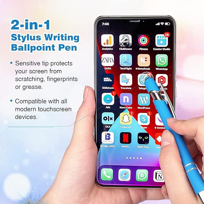 8 Pack Ballpoint Pen 2-in-1 Stylus Retractable Ballpoint Pen with Stylus tip, Metal Stylus Pen for Touch Screens, 1.0 mm Black Ink