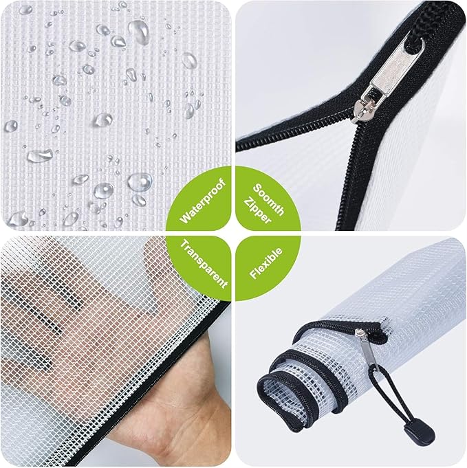 Mesh Zipper Pouches, 6PCS Waterproof Tear-Resistant Document File Folders, B8 Size Zipper Documents Pouch Document Organizer Bags for School Office Home Travel Storage(5×4.1Inch)