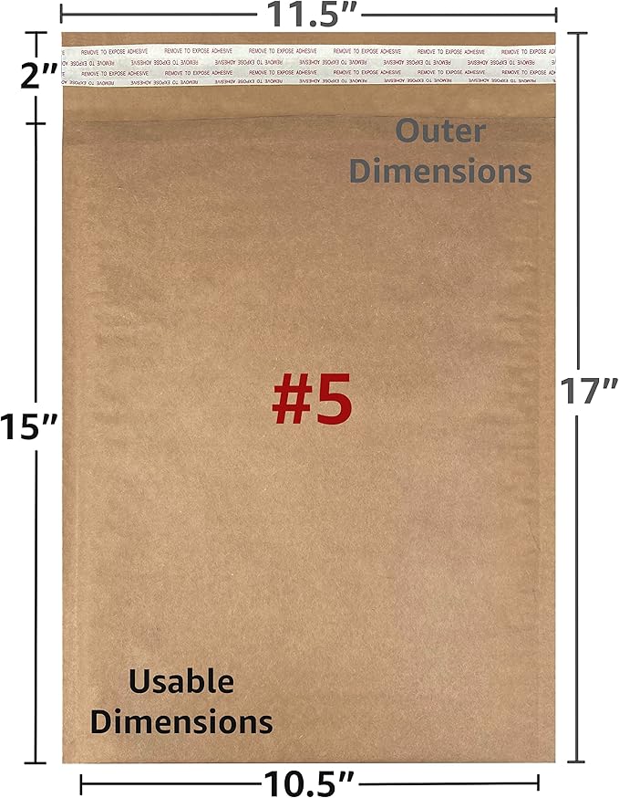 Honeycomb paper padded envelope sealable mailers (50, #5-10.5" x 15")