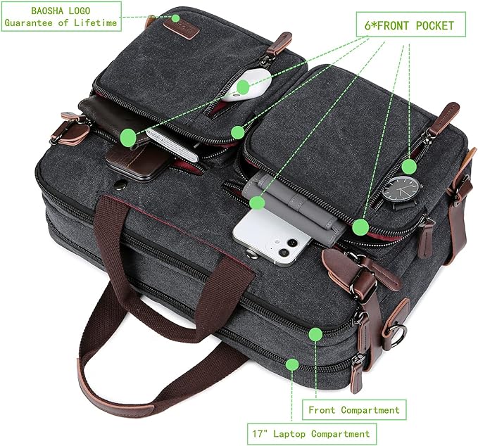 BAOSHA Convertible Briefcase Backpack 17 Inch Laptop Bag Case Business Briefcase HB-22