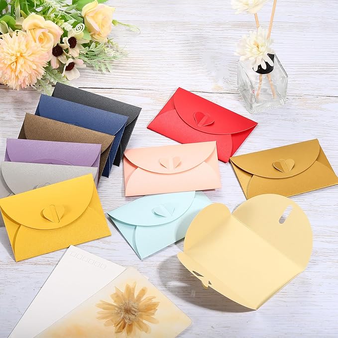PATIKIL Gift Card Envelopes, 12 Pack Heart Shaped Clasp Small Gift Cards Holder Mini Envelope for Birthdays Weddings, Coffee