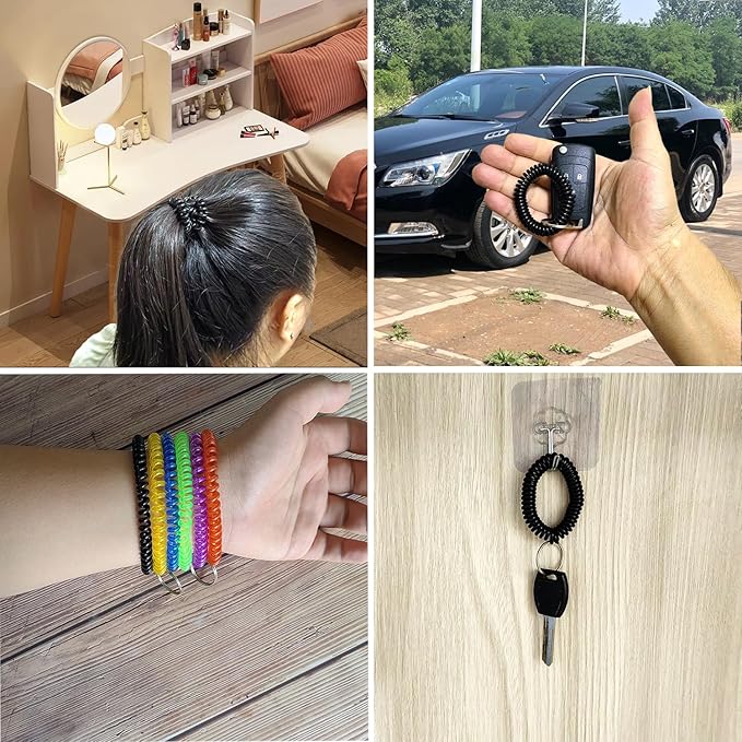 Pack of 36 Colorful Spring Spiral Wrist Coil Key Chain, Wristband Key Ring (Black)