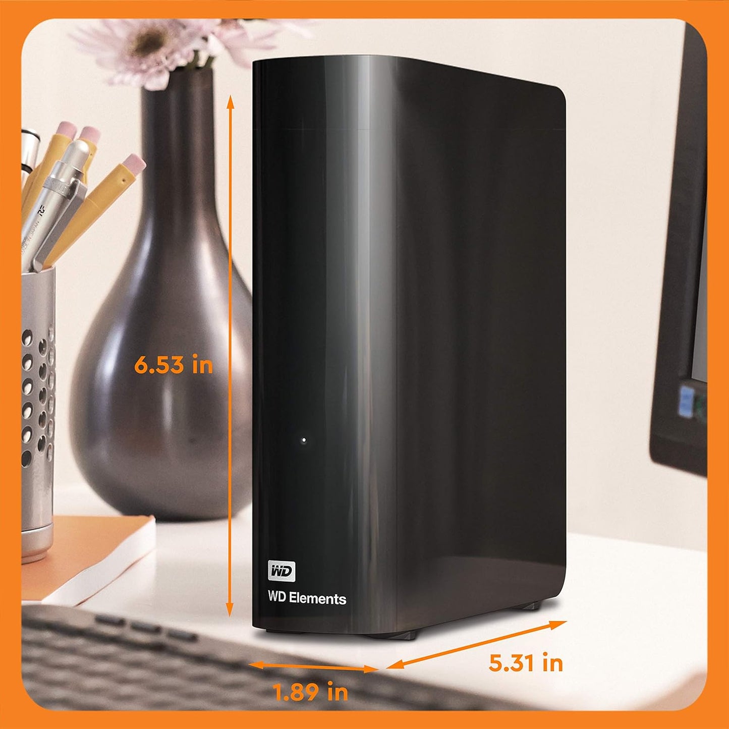Western Digital 8TB Elements Desktop External Hard Drive, USB 3.0 external hard drive for plug-and-play storage - Western DigitalBWLG0080HBK-NESN, Black