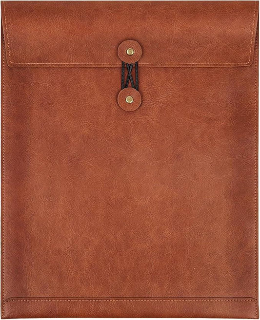 Brown PU Leather File Folders for Documents,Important Private File Organizer with String Tie Closure,Laptop Sleeve Notebook Case,Leather Portfolio Binder Envelopes,Letter Size Filing Folder 1PC