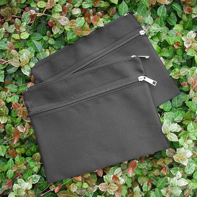 2 Pack 10 X 8 Inches 600D Zipped Large Storage Envelope Pouches Bags with 2 Pockets, Poly File Paper Document Organizer, Portable Bulk Bags for Filing Office Supplie, Black, 2 Pack