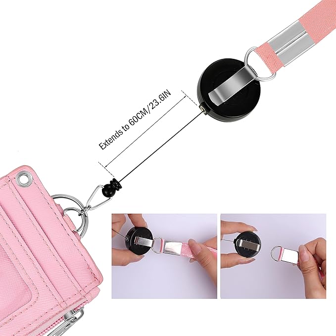Cute ID Badge Holder Retractable Lanyard Reel Clip with Heavy Duty Carabiner,5 Card Slots in 2 Sided with Key Ring and Zipper for Students Teens BoysGirls Office Staff Women (Purple Kuro)