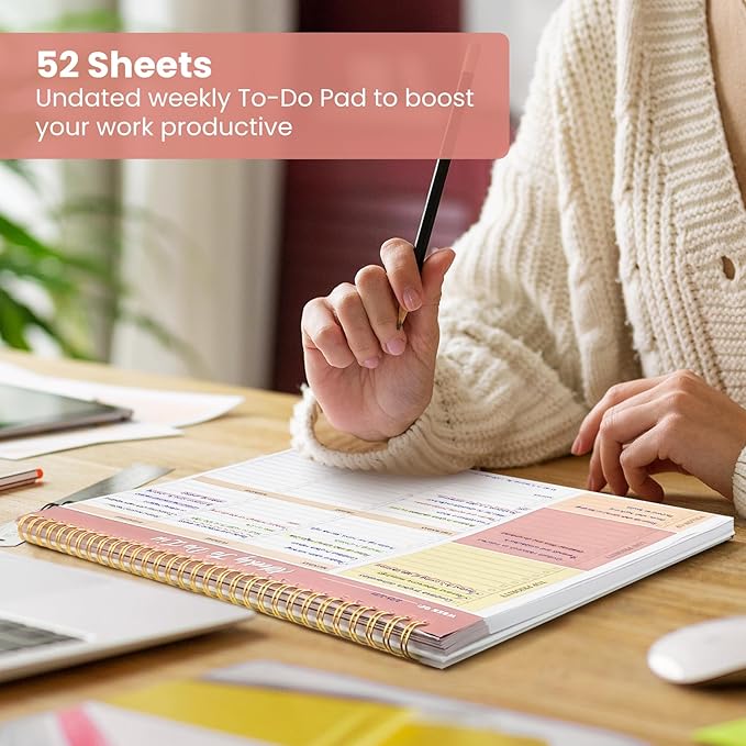 Weekly To Do List Notepad with 52 Undated Sheets（8.5"×11"）- Undated Weekly Planner Notepad for Office Desk Accessories and Supplies - Sunshine Petal