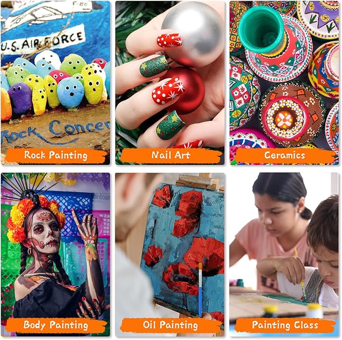 Paint Brushes Set for Acrylic Painting, 15 Pcs Flat and 15 Pcs Round Art Paint Brush Acrylic Painting Brush, Paint Brushes for Kids Adults Oil Watercolor Rock Painting Body Face Nail Art