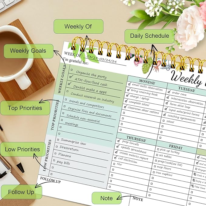 2 Packs To Do List Pad - To Do List Notebook for Work, 52 Sheets Weekly To Do List Notepad, 8.5"×11" To Do List Weekly Goal Notebook, Productivity Planning Pad for Work Office Home School