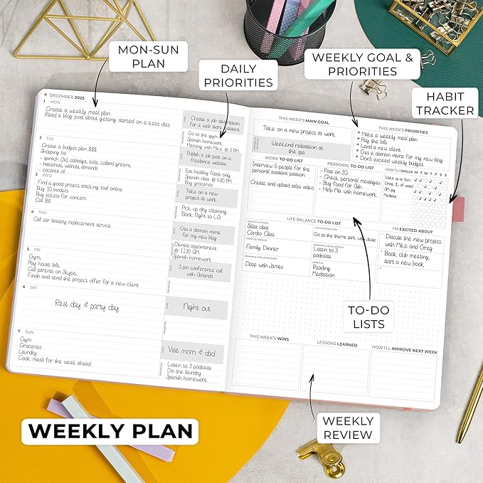 Clever Fox Planner PRO Premium Jan 2025-Jan 2026 – Luxurious Weekly, Monthly & Budget Agenda Organizer for Productivity & Reaching Goals, A4 Hardcover + Keepsake Box – Rose Gold