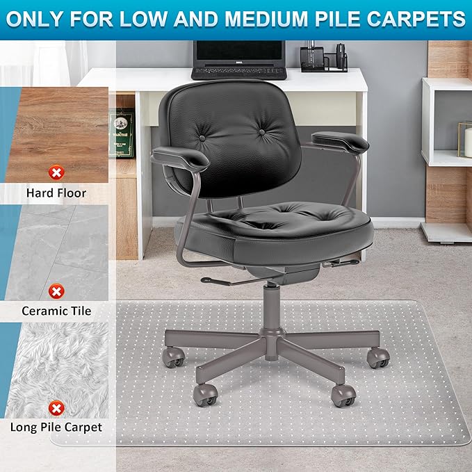 Chair Mat for Carpet, Office Chair Mat for Carpeted Floors, Computer Desk Chair Mat for Office Chair on Carpets, Clear Thick and Sturdy Carpet Floor Mats for Home Office (30" X 48" with Extended Lip)