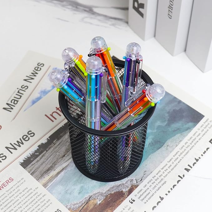 IHPUKIDI 12 Pack 0.5mm 6-in-1 Multicolor Ballpoint Pen, 6 Color Transparent Barrel Retractable Ballpoint Pens for Office School Supplies Students Gift