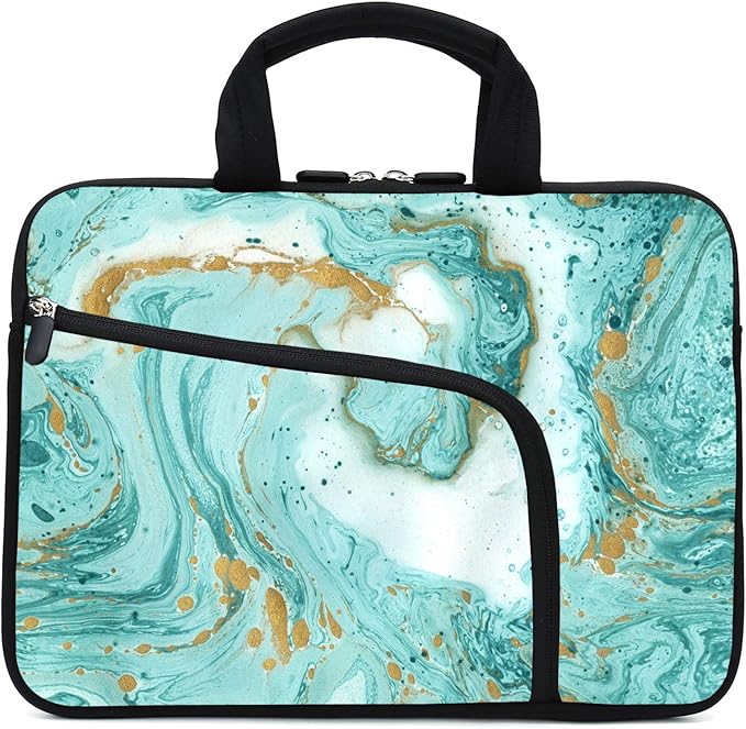 11.6" 12.2 inches Laptop Sleeve Chromebook Case Ultrabook Case Notebook Sleeve Tablet Case Neoprene Handle Sleeve for Men Women, Two Pockets Fit Apple MacBook Air Samsung Acer HP(Green Marble)