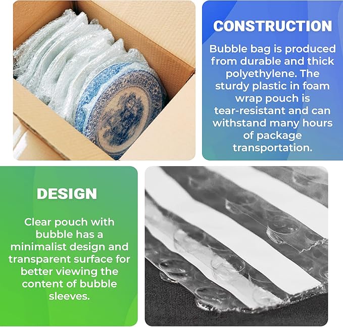Clear Bubble Out Bags, 12 x 15.5 Inches. 100 Pack Self Seal Bubble Pouches. Polyethylene Clear Bubble Bags for Packing. Waterproof Clear Bubble Out Pouches for Fragile Things