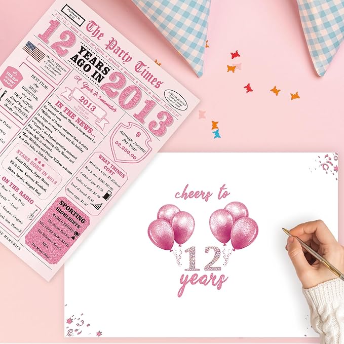 12 Year Old Girl Birthday Gifts，12th Birthday Decorations for Girls，12th Bday Card，12 Year Old Bday Decorations for Daughter Granddaughter Niece