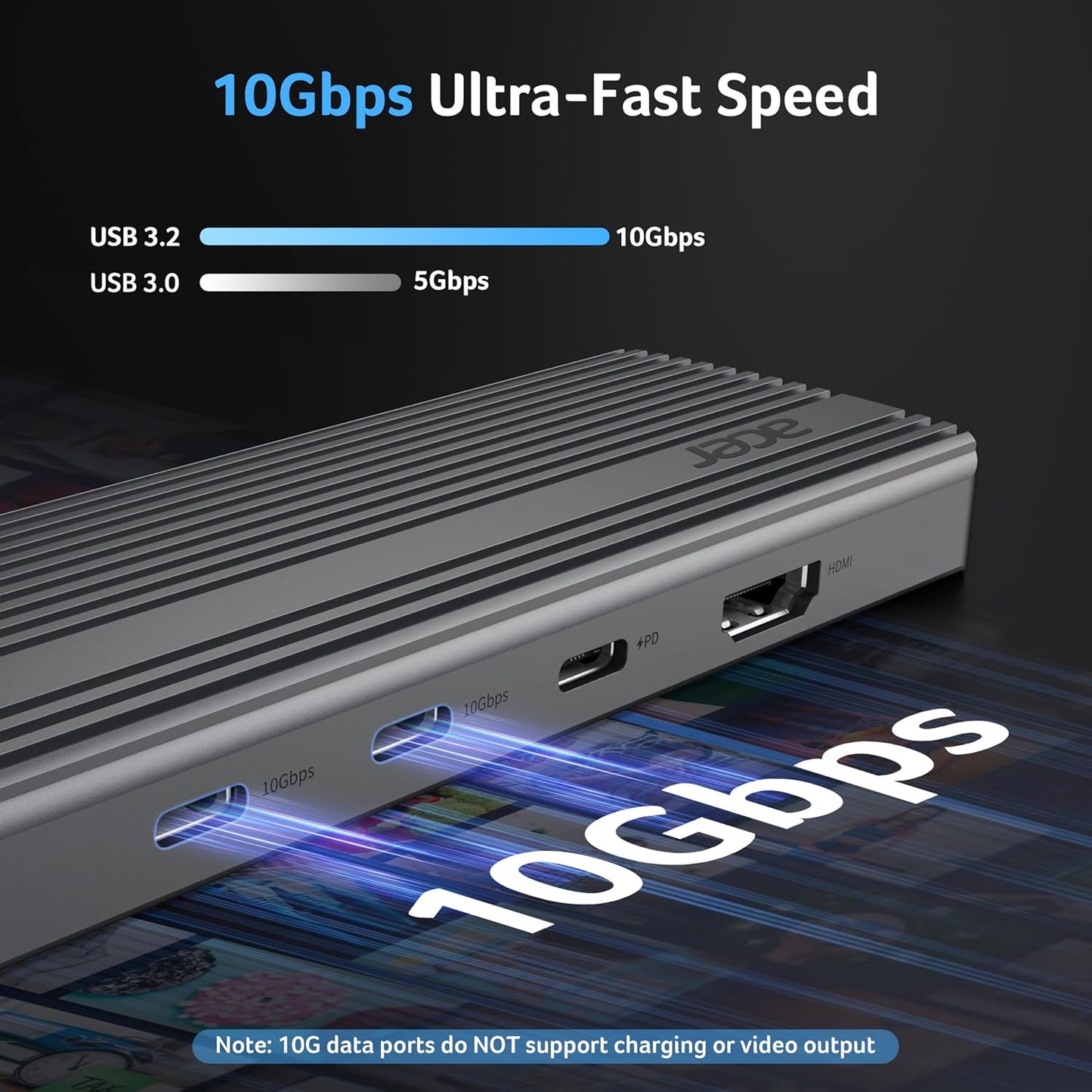 Acer 11 in 1 USB C HUB Multiport Adapter with 4K@60Hz HDMI, 1080P VGA, 2x10Gbps USB C, 2x5Gbps USB A, 100W PD Port, 1000Mbps Ethernet, SD/TF, Dual Monitor Docking Station for PC, Laptop, Desktop