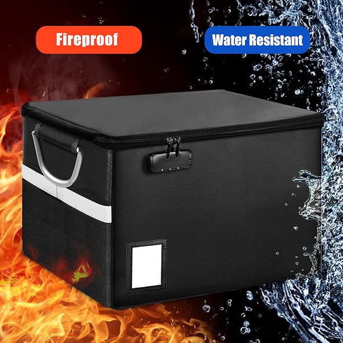 Fireproof Document Box File Organizer Box, Fireproof File Cabinet Box Storage Filing Cabinet Box with Lock, Portable Office Safe Box for Hanging Letter/Legal Folder 16.1 x 12.9 x 11in (Dark Black)