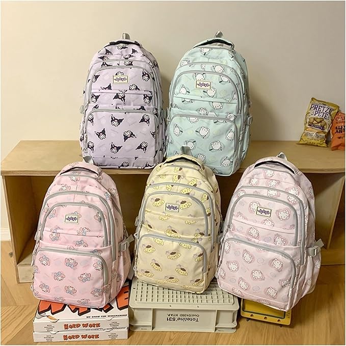Roffatide Anime Kuromi All Over Print Large Capacity Casual Backpack Laptop Backpack Travel Hiking Rucksack Bike Backpack Purple