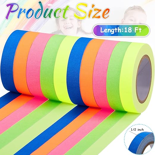 Gersoniel 10 Pcs Spike Tape Multicolor Bright Multi Colors UV Reflective Tape Quality Fluorescent for Party Stage Color Coding Art Crafts, 5 Bright Colors, 18.04 ft (0.5 Inch)