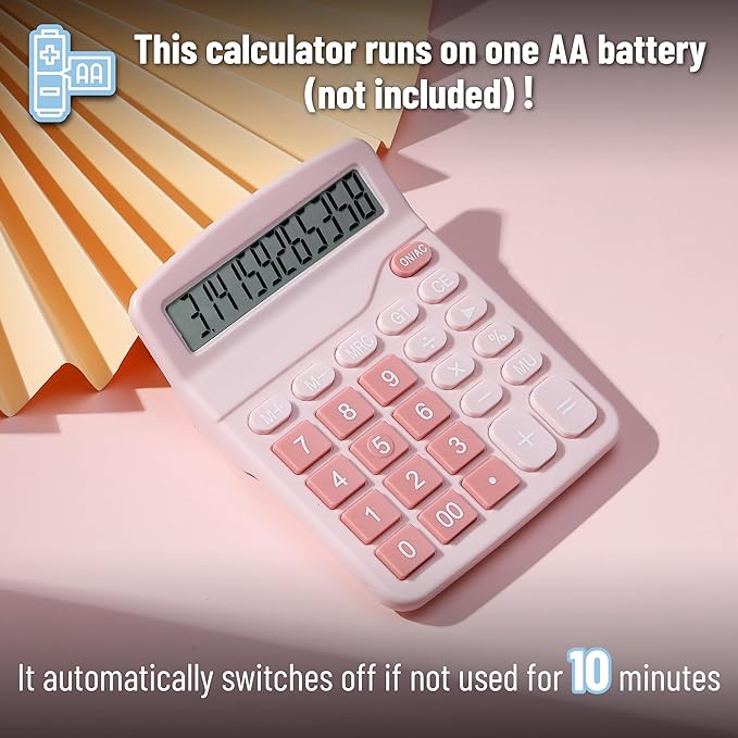 Mr. Pen- Calculator, Pink, Calculators Large Display, Standard Function Calculator, 12-Digit, Calculators Desktop, Office Calculator, Desktop Calculator, Desk Calculator Large Display, Pink Calculator
