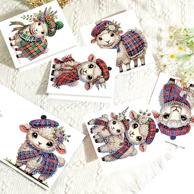 6pcs Diamond Art Painting Kit Greeting Card, Hat Goat 5D DIY Diamond Handmade Holiday Glitter Greeting Card with Envelope, Holiday Gift Congratulation