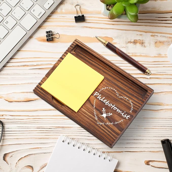Phlebotomist Sticky Note Holder Wooden, Phlebotomist Gift Thank You Phleb Tech, Phlebotomy Technician Appreciation Gift, Medical Staff Gift Nurse Healthcare Worker Self-Stick Note Pad Holders TZP35