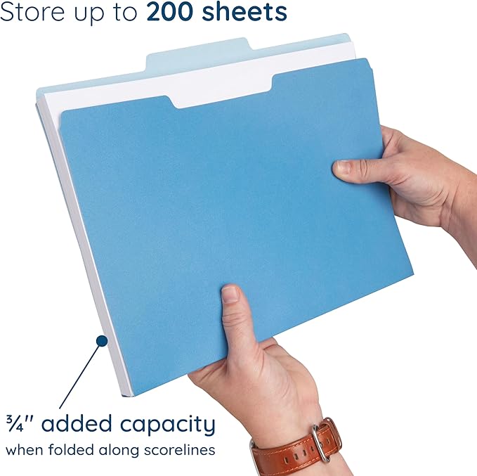 100 Blue Summit Supplies Colorful File Folders with Tabs, Multi Colored File Folders Letter Size, Colored Manilla Folders, Assorted Colors, Durable 11pt Paper, 1/3 Cut Top Tabs, Bulk 100 Pack