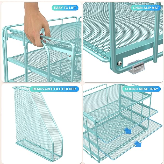 gianotter 2025 New Large Capacity Desk Organizer with Detachable Magazine Holder, 4-Tier Paper Organizer Letter Tray, Desk Accessories for A4 Paper and Document Storage(Blue)
