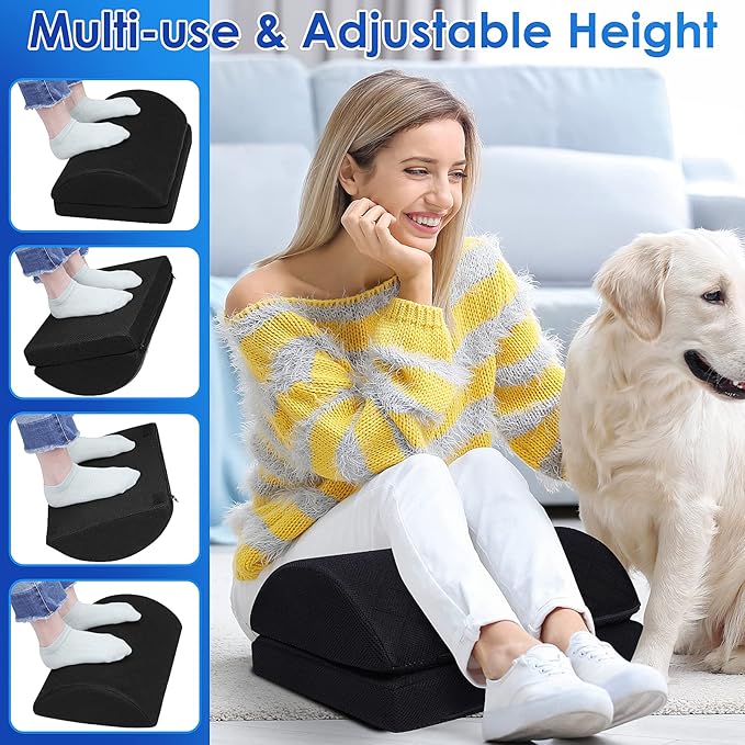 Foot Rest,Desk & Gaming Accessories,Foot Rest for Under Desk at Work,Comfortable Footrest with 2 Adjustable Heights & Removable Cover, Office Desk Accessories（Black-19.7 in）