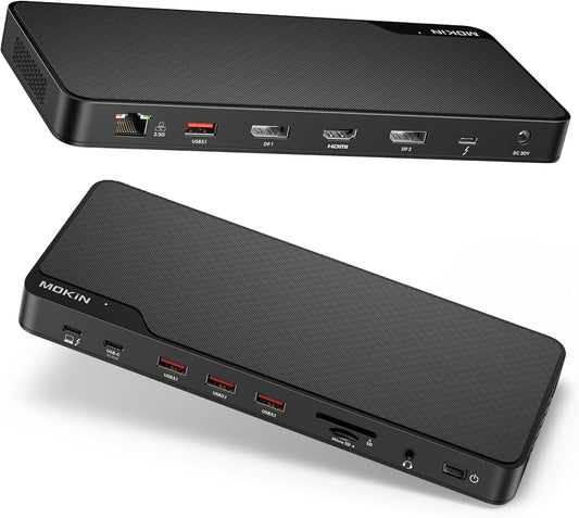 MOKiN Thunderbolt 4 Dock - 16 Ports, Laptop Docking Station Dual Monitor for MacBook, Docking Station 3 Monitors for Windows with 150W DC Power,TB4 Cable,2.5 Gigabit Ethernet（Thunderbolt™ Certified）