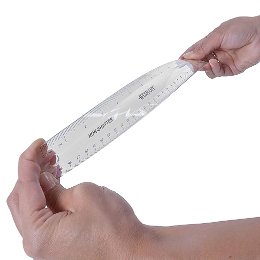 Westcott 12 inch Shatterproof Rulers (4 Pack) for School, Home and Office, Transparent Measuring Tools in Centimeters and Inches for Students and Adults